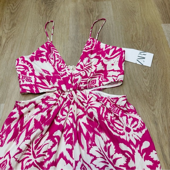 NWT Zara Pink and White Ikat Wide Leg Jumpsuit size S - Picture 5 of 9